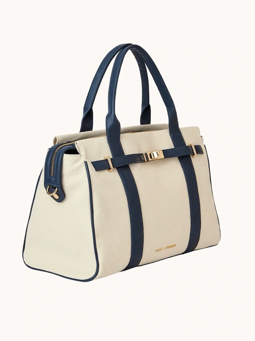 Poppy & Peonies Cream and Navy Structured Canvas Tote Bag & wallet (set) - Picture 3 of 10